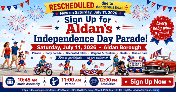Aldan's parade and festivities rescheduled to July 11, 2026