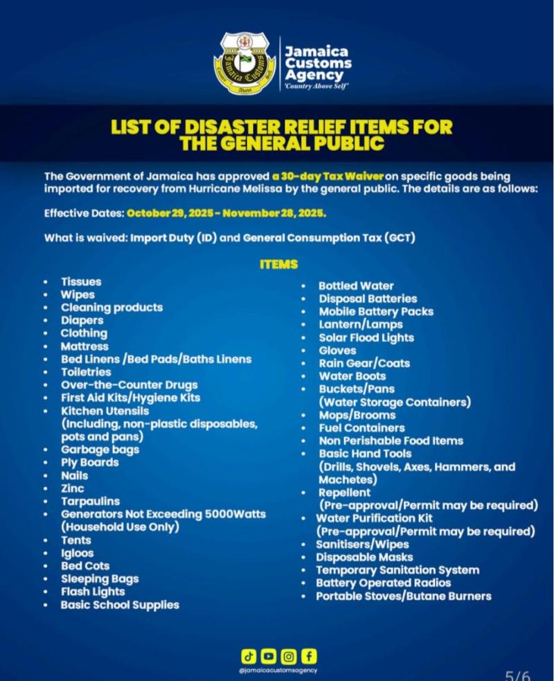 List of disaster relief items