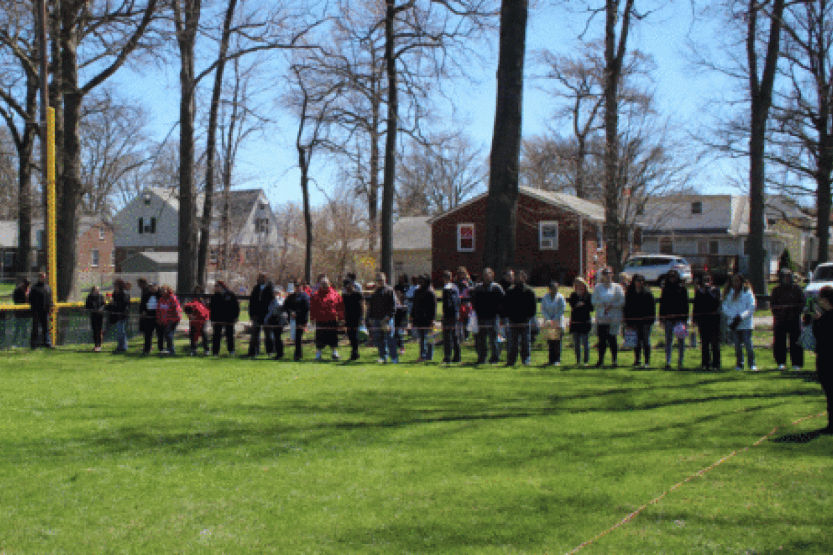Adults line up for ‘hunt’.