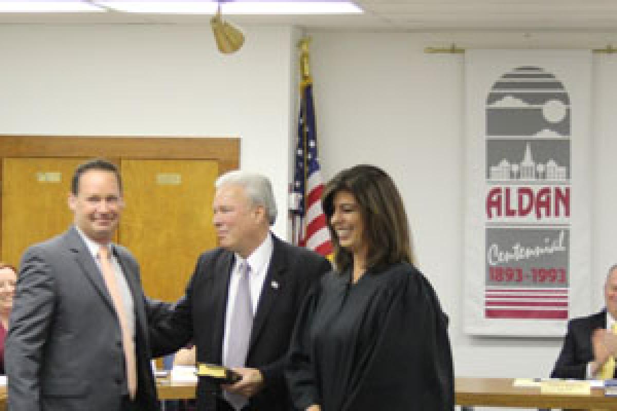 Joe Blackburn Jr with Hon. John Perfetti, and Hon. Kelly Micozzie-Aquirre after swearing in as Aldan Mayor