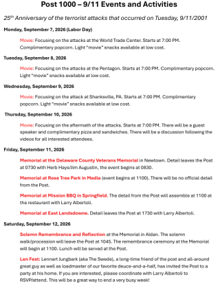 Post 1000 September 11th Events